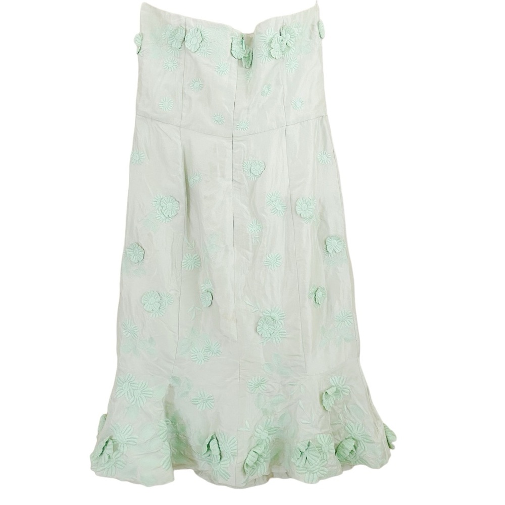 Luca Luca 100% Silk Seafoam Green 3D Floral Strapless Stunning Dress Size Medium - Picture 5 of 10